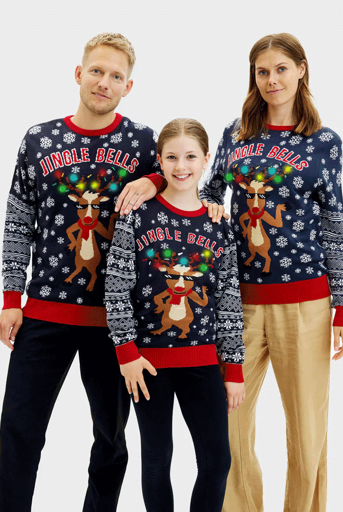 Pull de Noël Famille Lumineux LED Jingle Bells