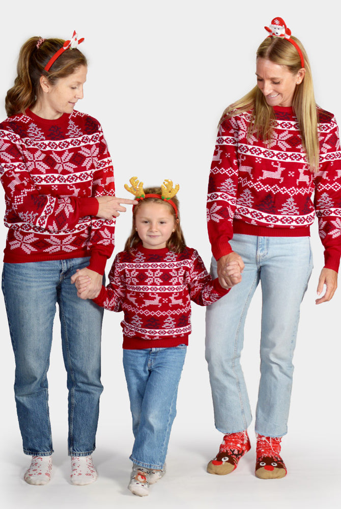 Pull de Noël Famille Rouge Classique Étoiles Polaires