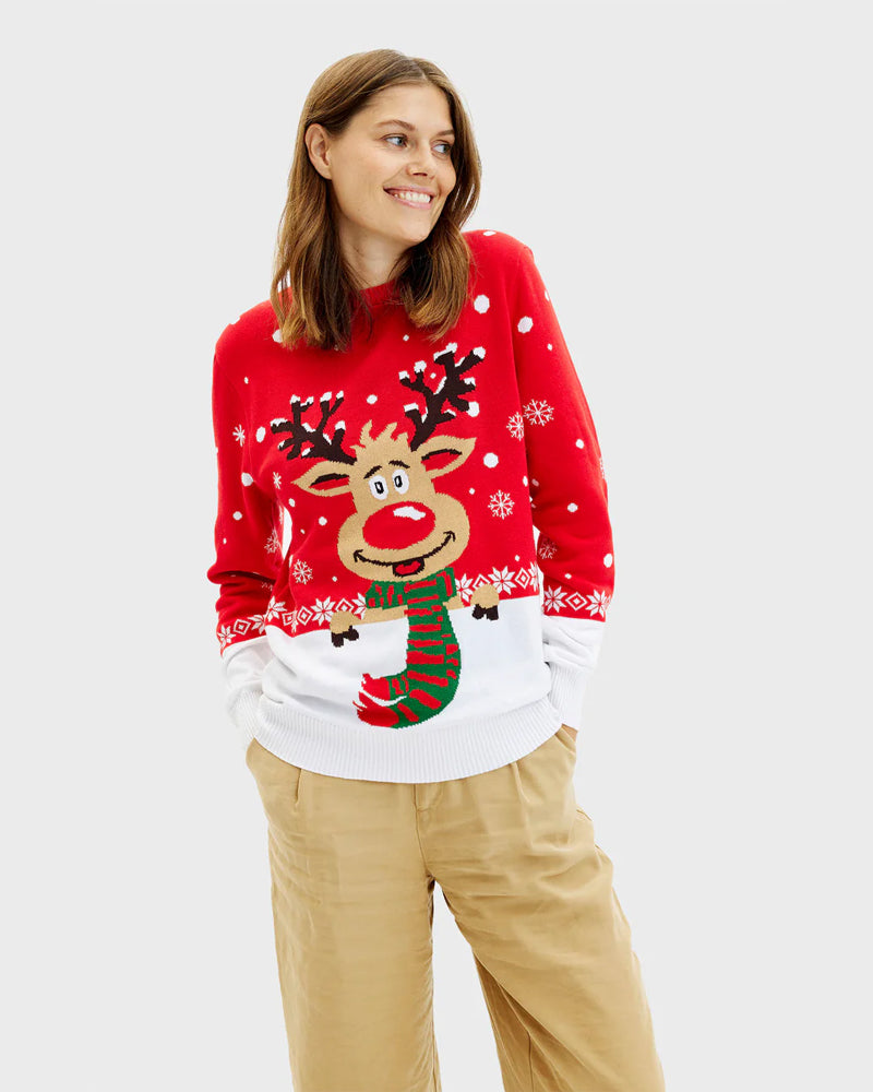 Pull de Noël Femme Renne avec Écharpe