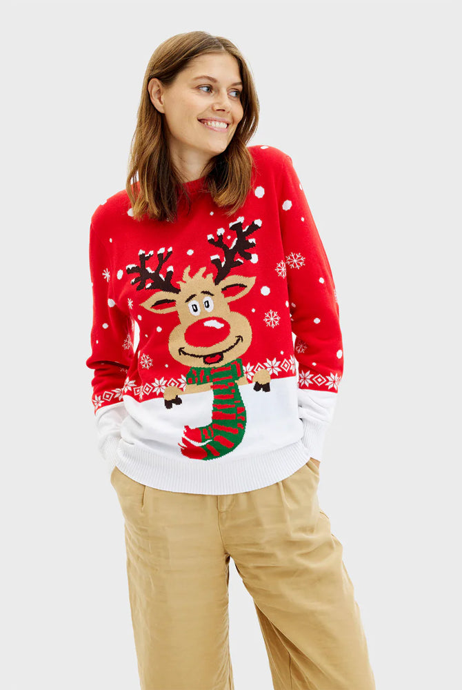 Pull de Noël Femme Renne avec Écharpe