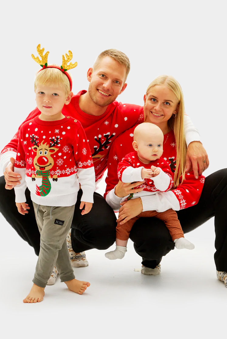 Pull de Noël pour Femme Renne avec Écharpe famille