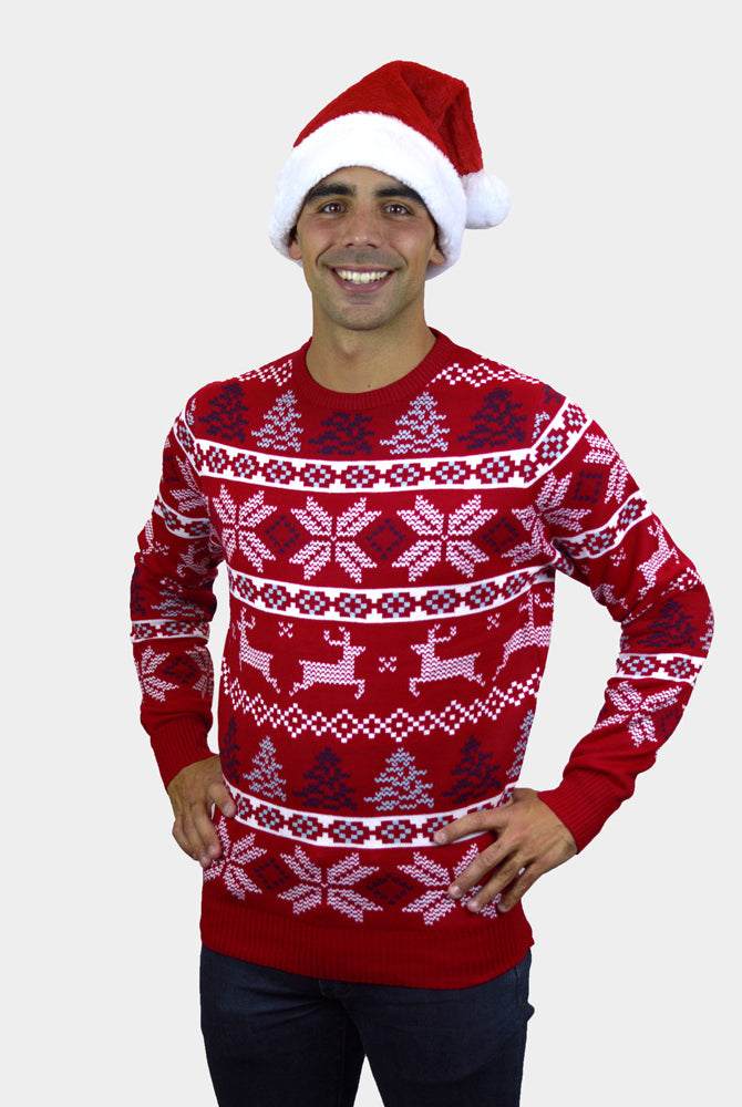 Pull de Noël Rouge Classique Étoiles Polaires homme
