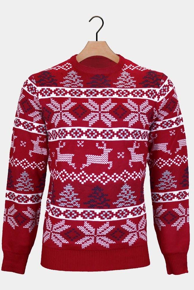 Pull de Noël Rouge Classique Étoiles Polaires