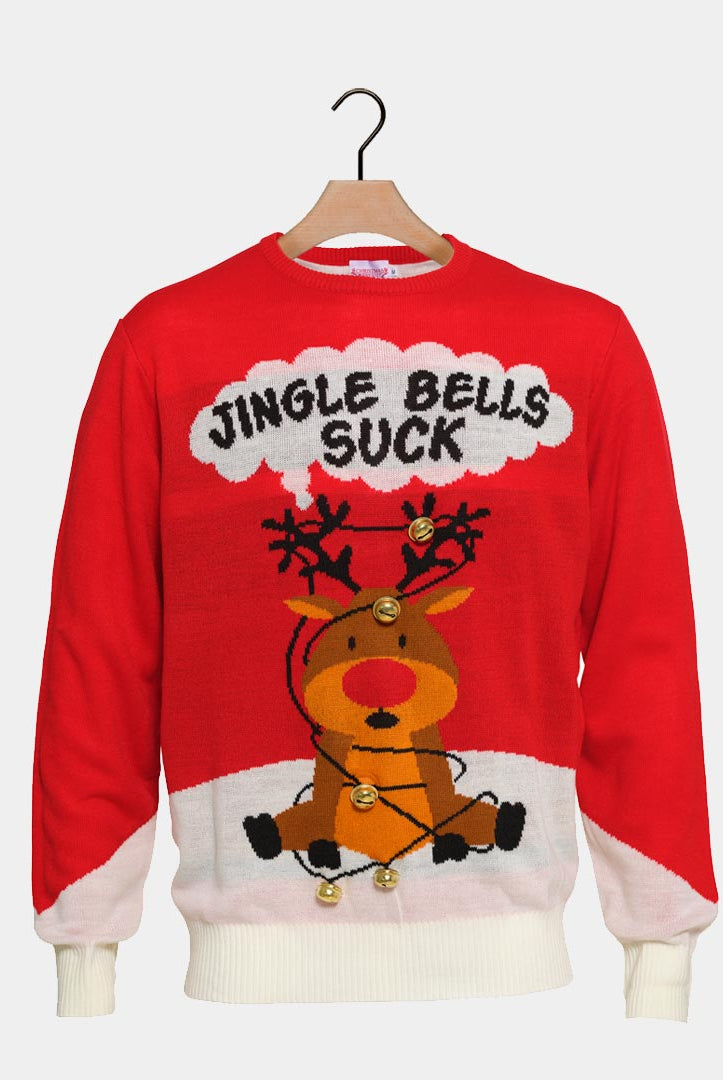 Pull de Noël Couple Rouge Jingle Bells Suck Grelots 3D