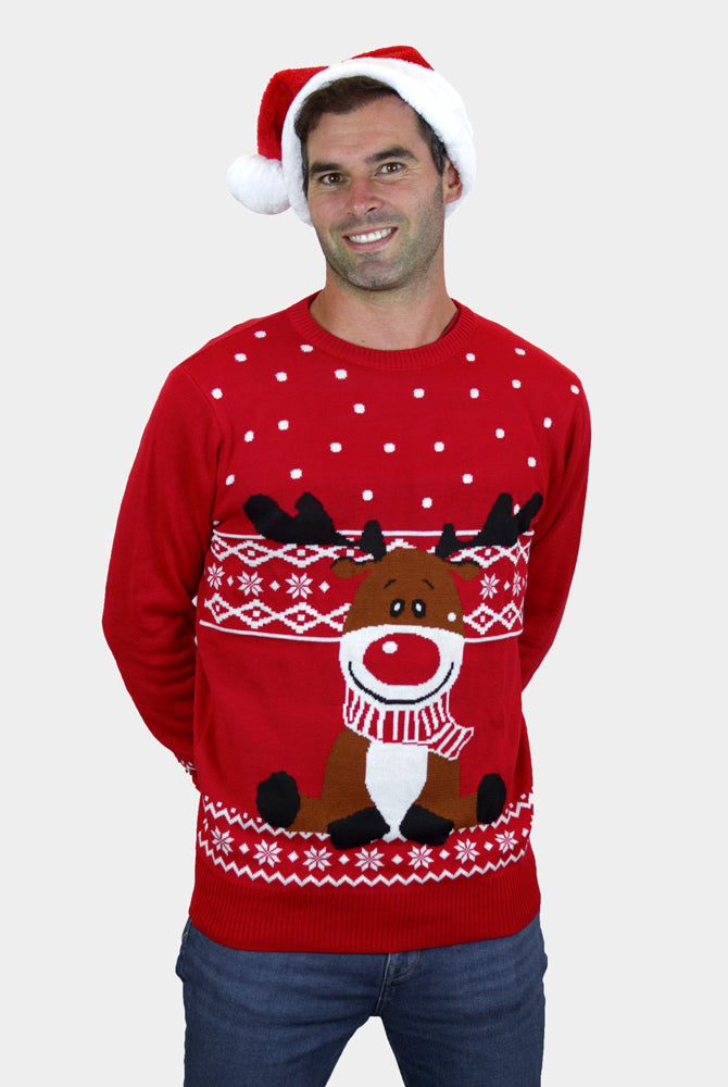 homme Pull de Noël Rouge Renne Rudolph Echarpe