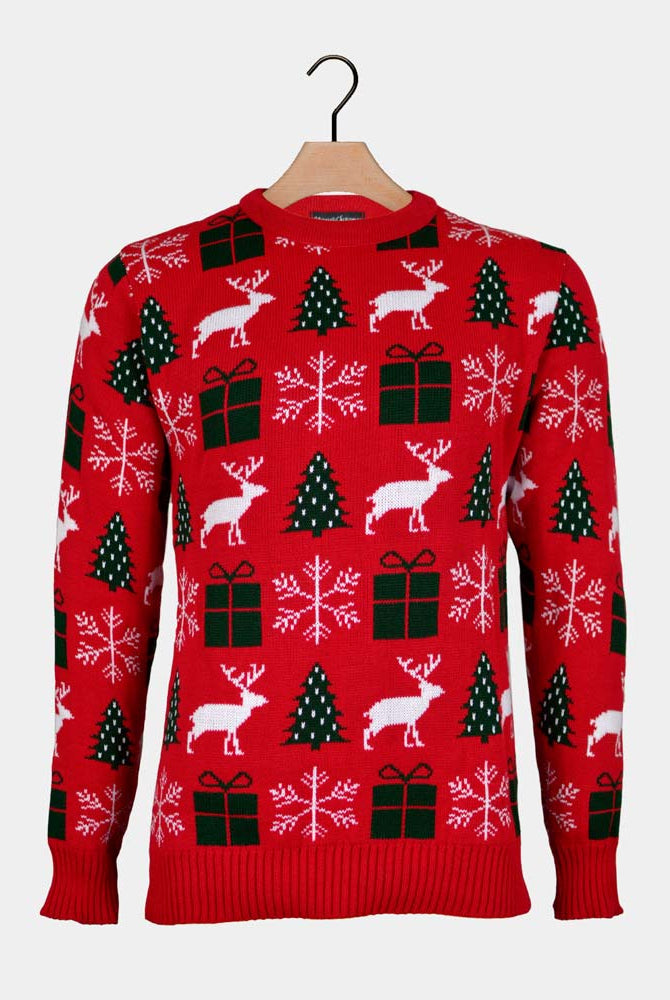 Pull de Noël pour Couple Rouge Rennes, Cadeaux et Sapins