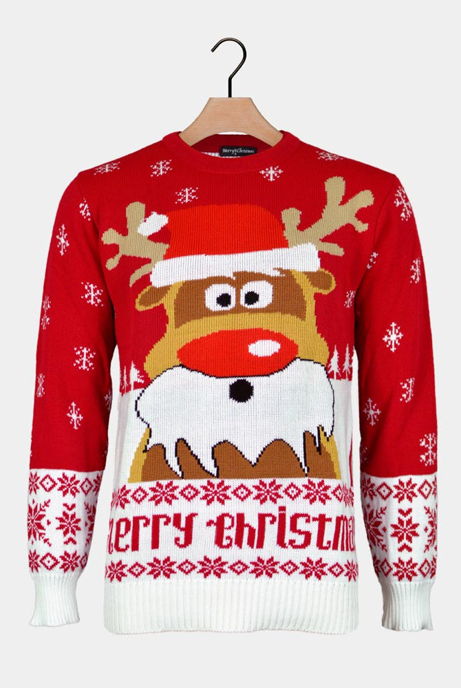 Pull de Noël pour Couple Rouge Rudolph le Renne