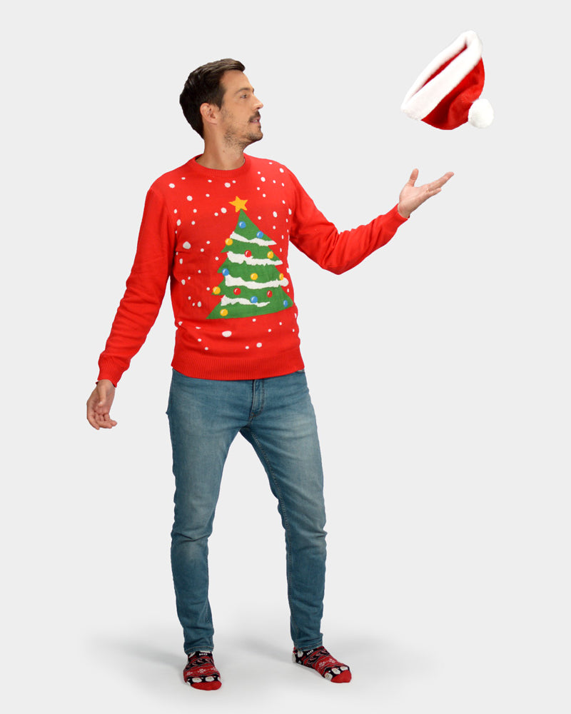 Pull de Noël Rouge Sapin de Noël pour Homme