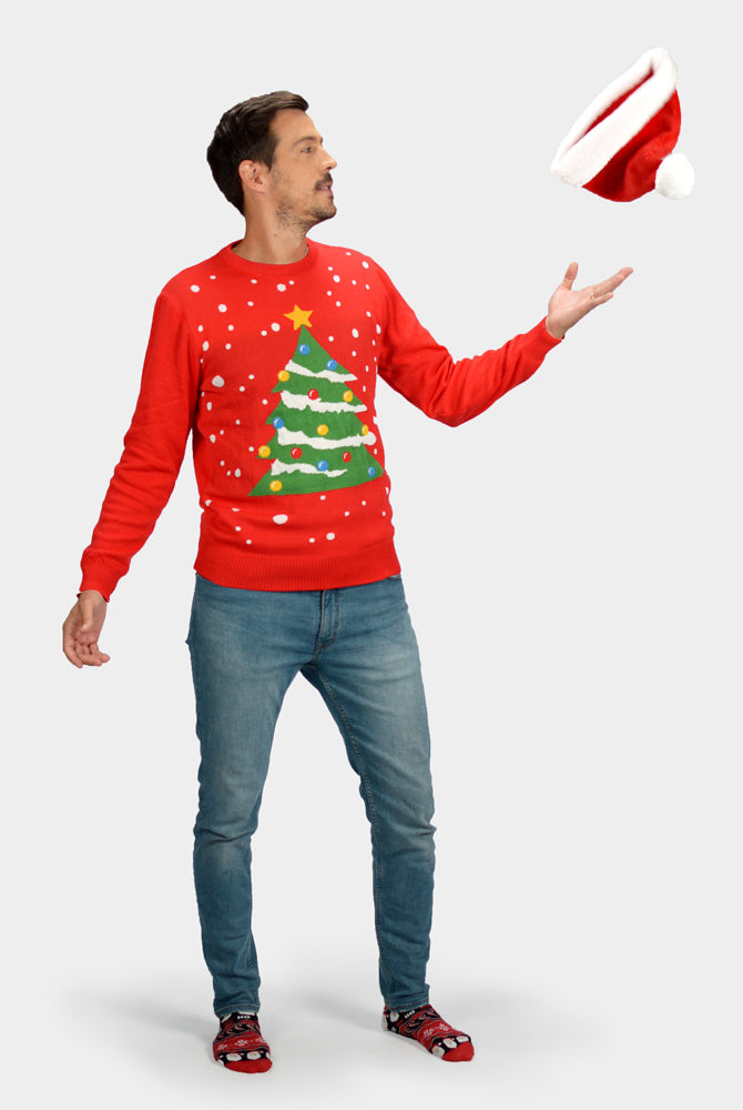 Pull de Noël Rouge Sapin de Noël pour Homme