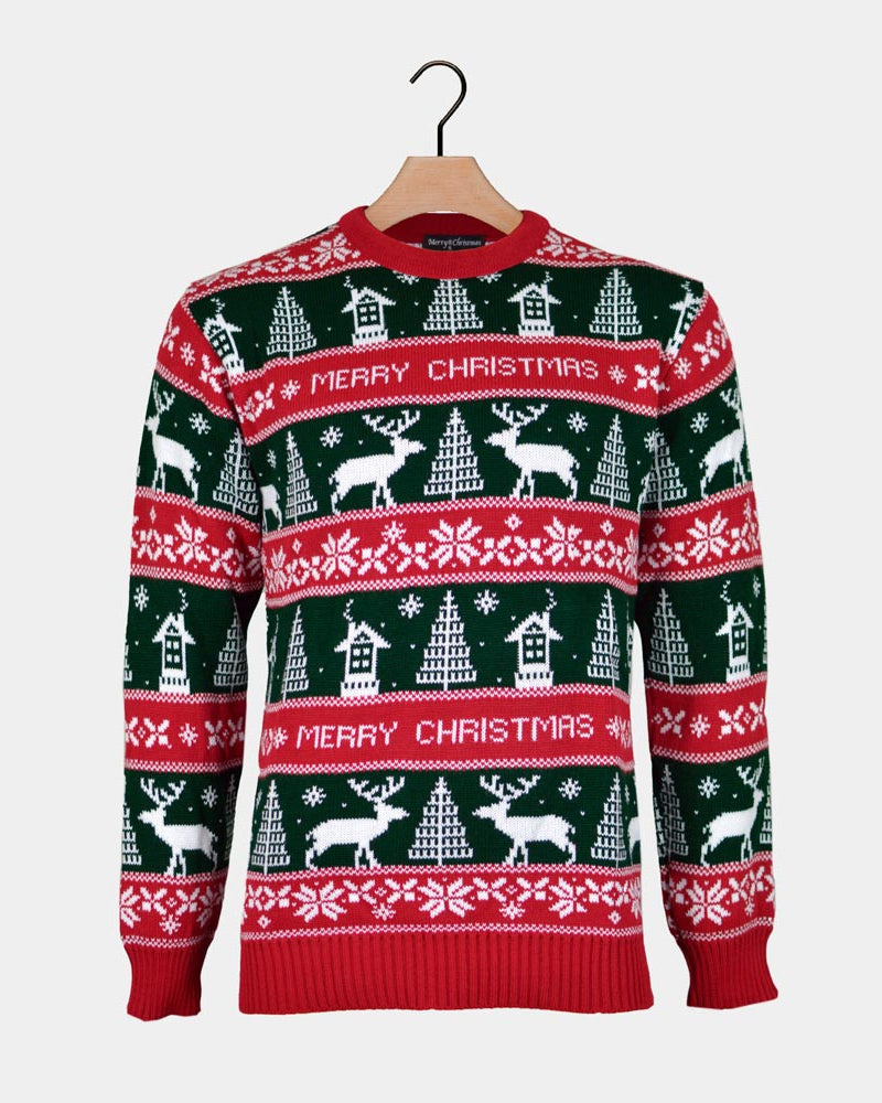Pull de Noël Couple Rouge Vert Merry Christmas