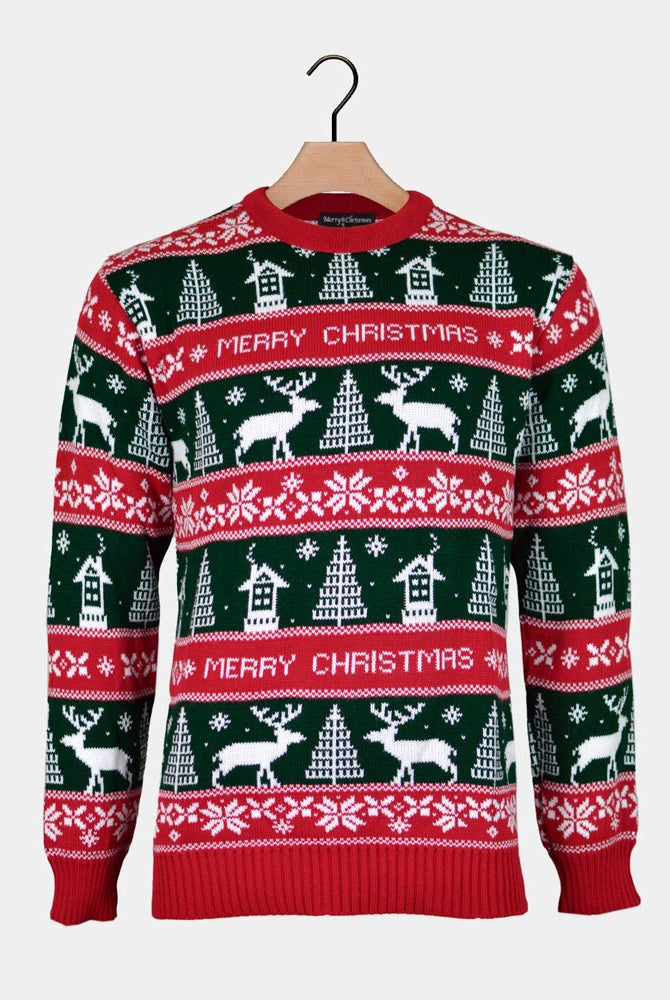 Pull de Noël Couple Rouge Vert Merry Christmas