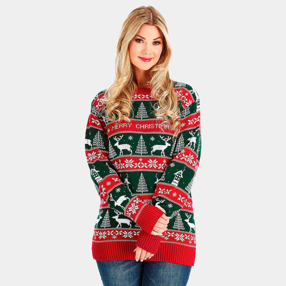 Pull de Noël Femme Rouge et Vert Merry Christmas