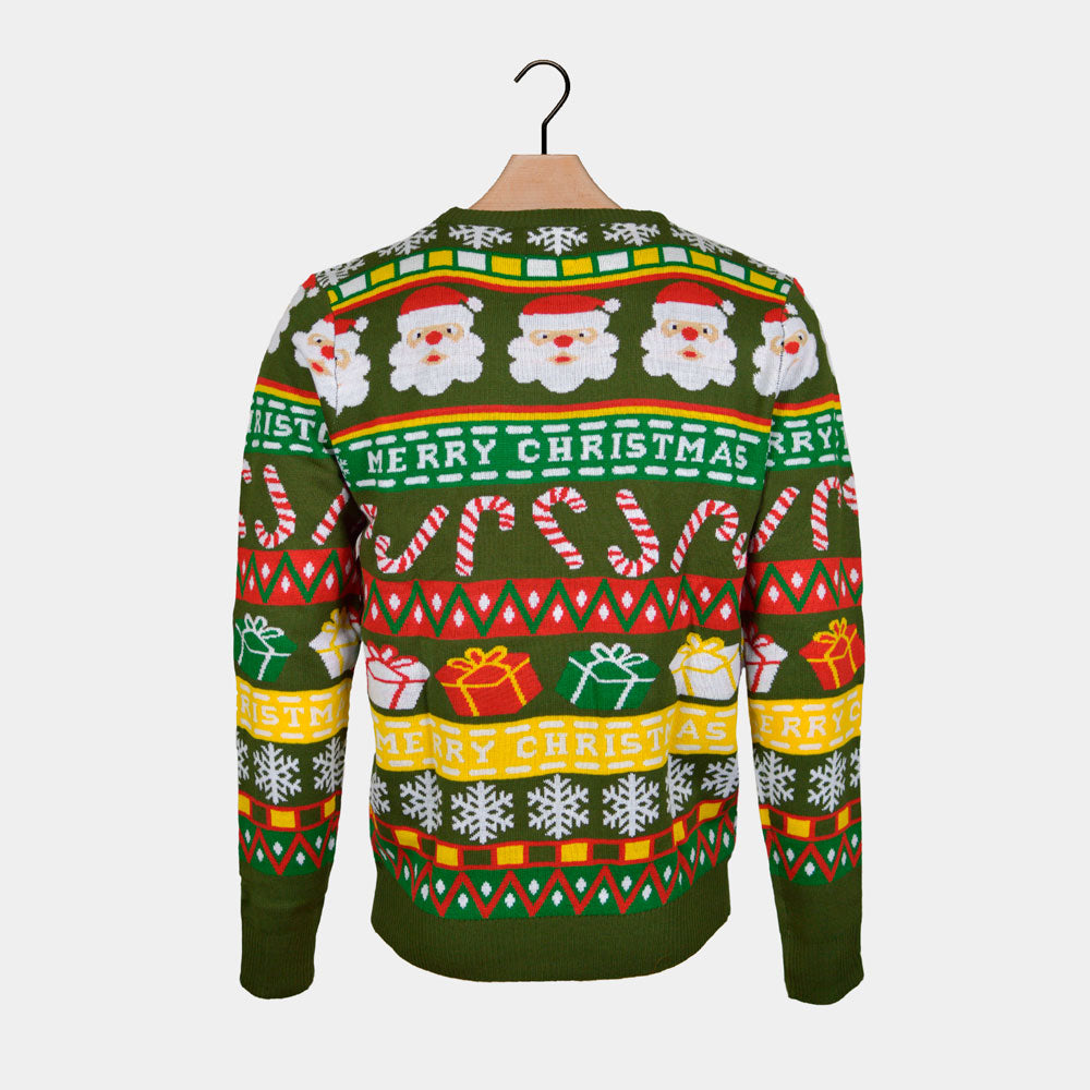 Père Noël et Cadeaux Pull de Noël pour Femme Vert