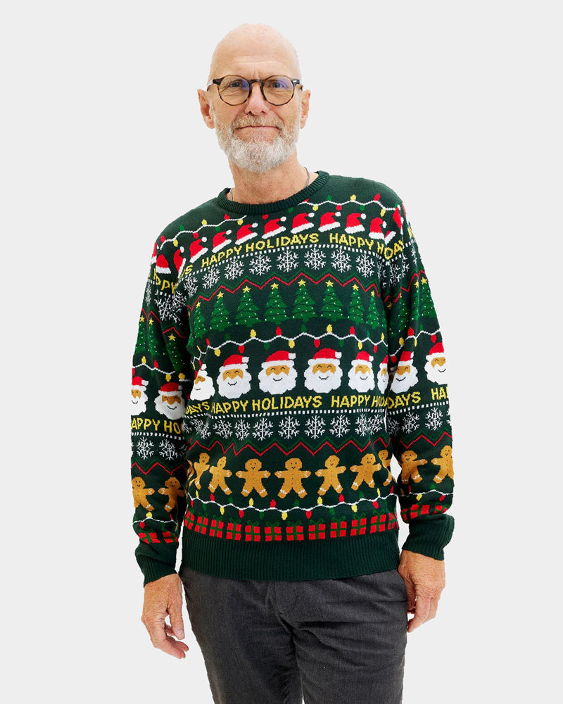 Pull de Noël  Vert Happy Holidays pour Homme