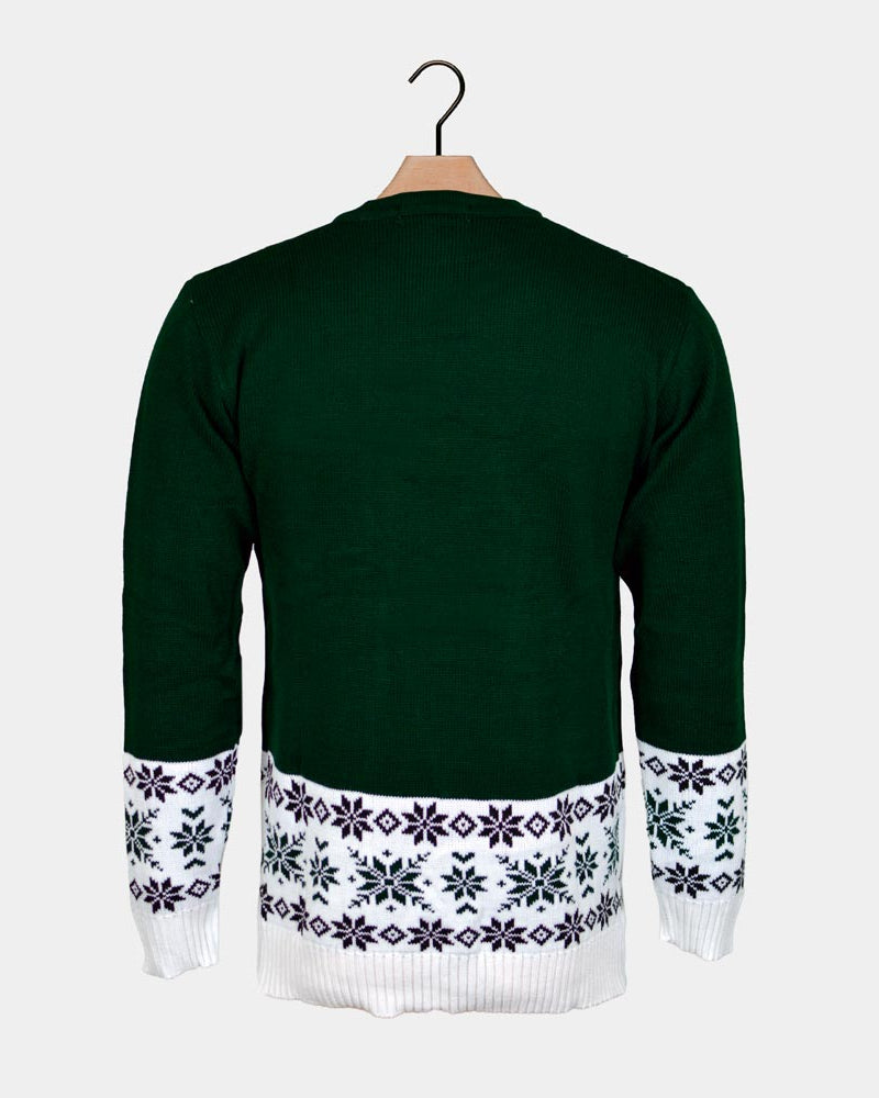 Pull de Noël Couple Vert Renne Patinant