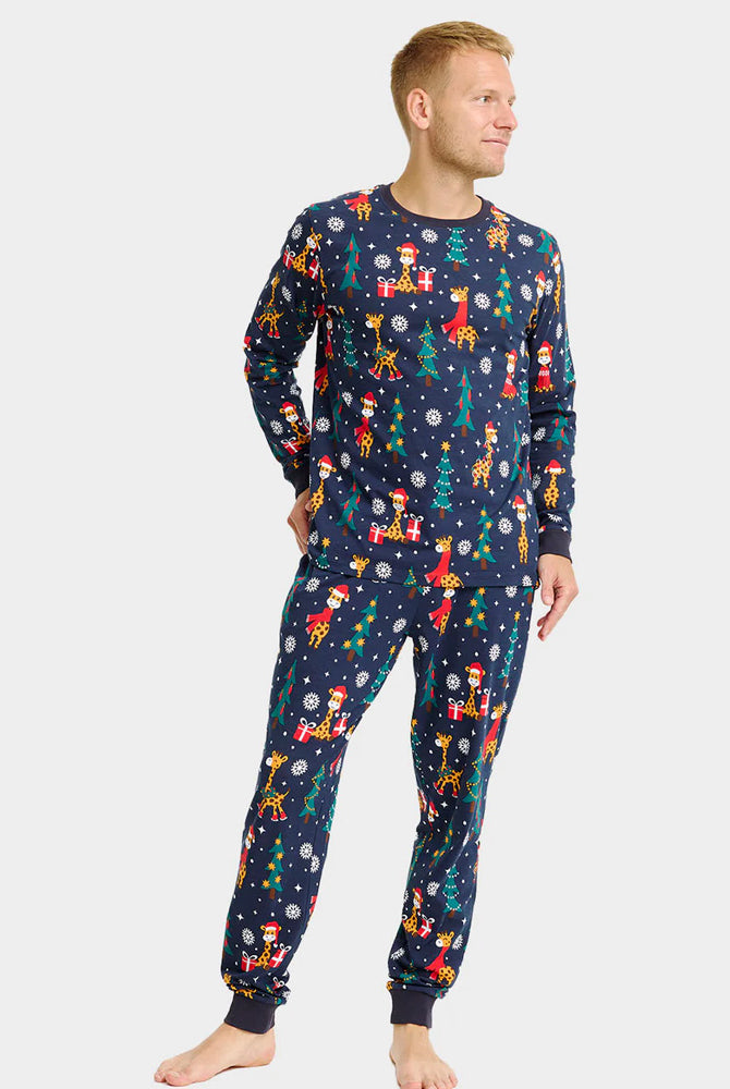 Pyjama de Noël pour Homme Bleu avec Girafes