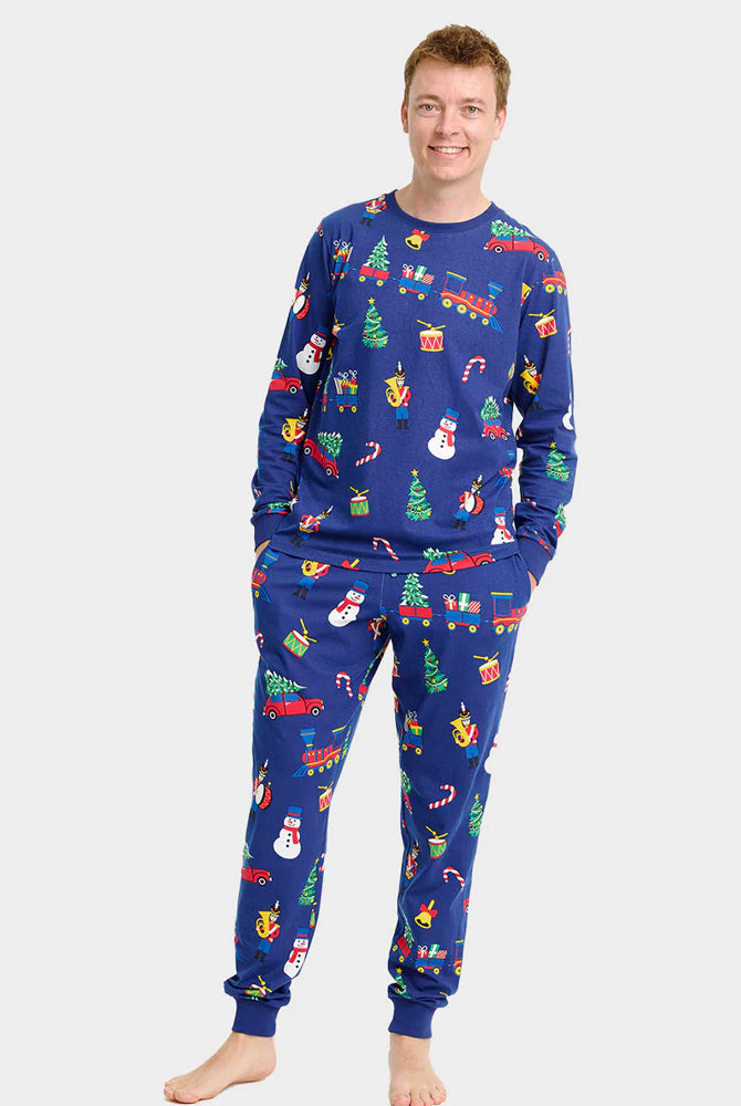Pyjama de Noël pour Homme Bleu avec Jouets de Noël