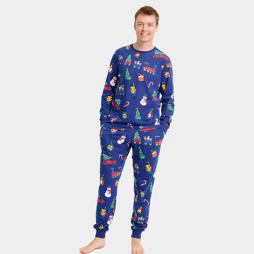 Pyjama de Noël pour Homme Bleu avec Jouets de Noël