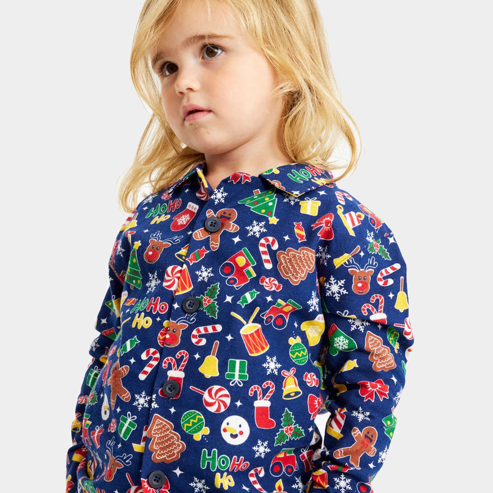 Pyjama de Noël Bleu Motifs de Noël Enfants