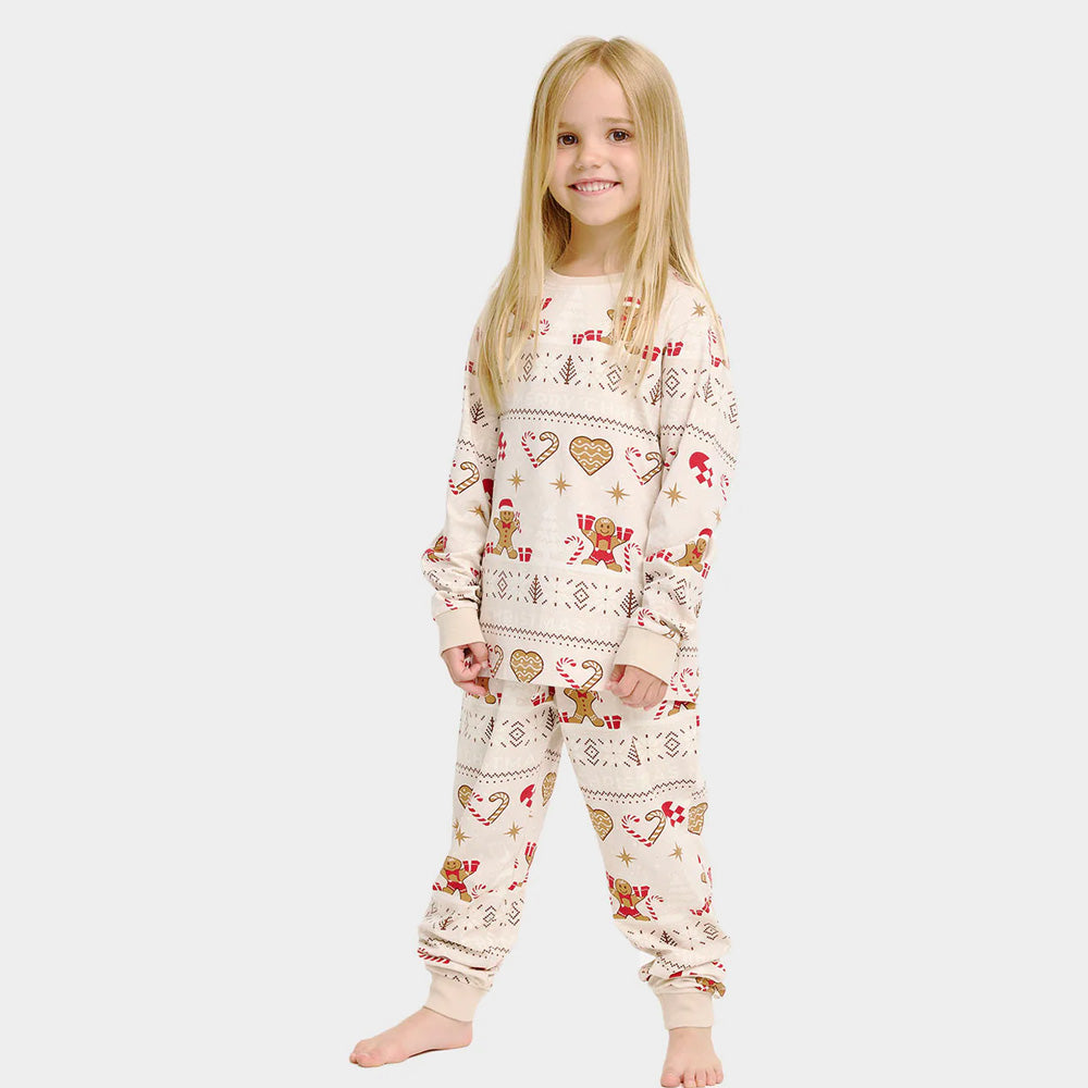 Pyjama de Noël pour Enfants Beige Biscuits de Noël