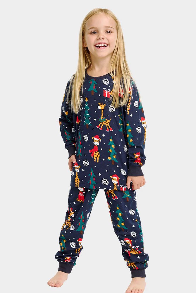 Pyjama de Noël pour Enfants Bleu avec Girafes