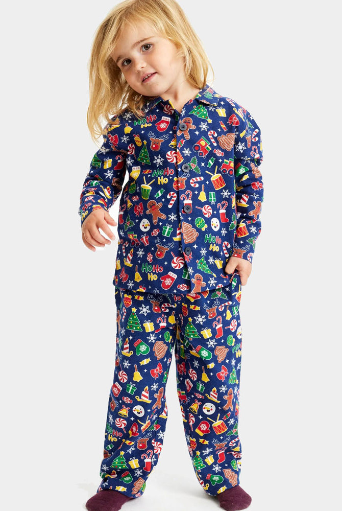 Pyjama de Noël pour Enfants Bleu Motifs de Noël