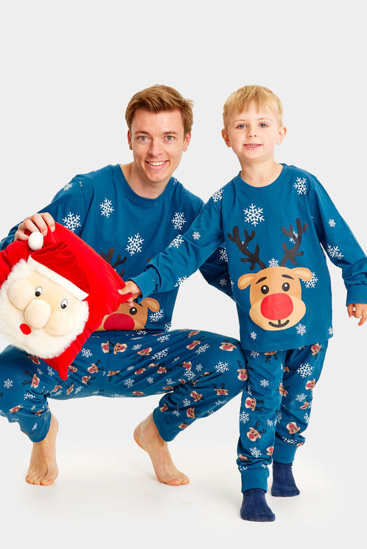 Pyjama de Noël pour Enfants Bleu avec Rudolph le Renne homme