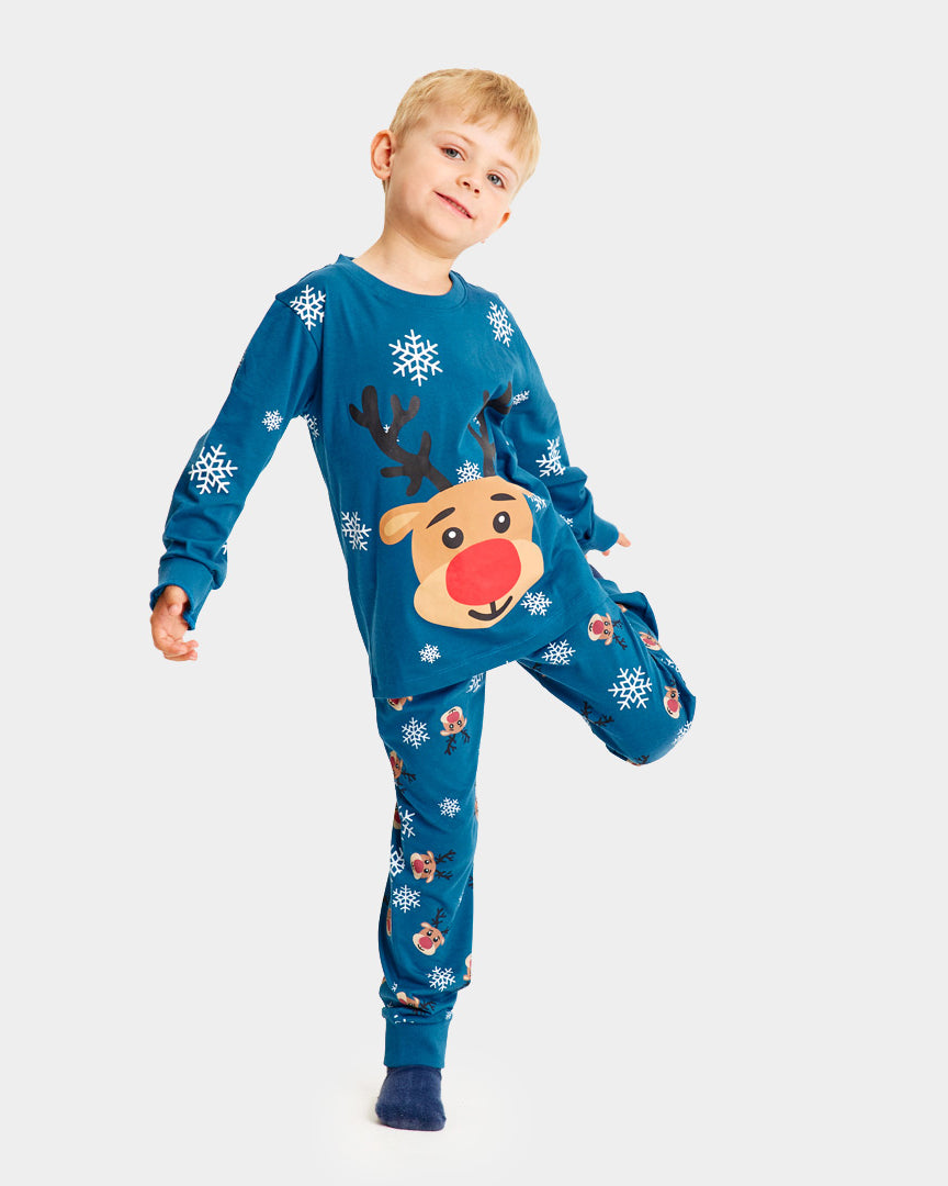 Pyjama de Noël pour Enfants Bleu avec Rudolph le Renne