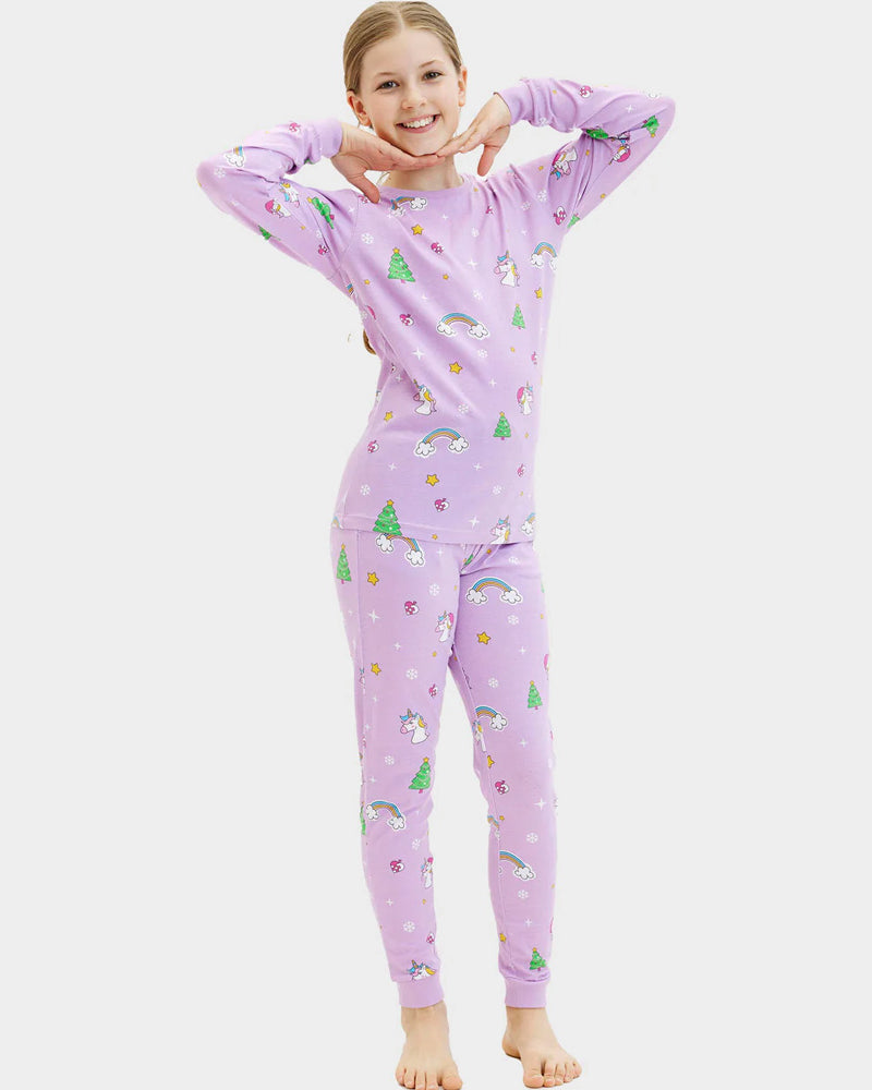 Pyjama de Noël pour Enfants avec Licornes et Sapins