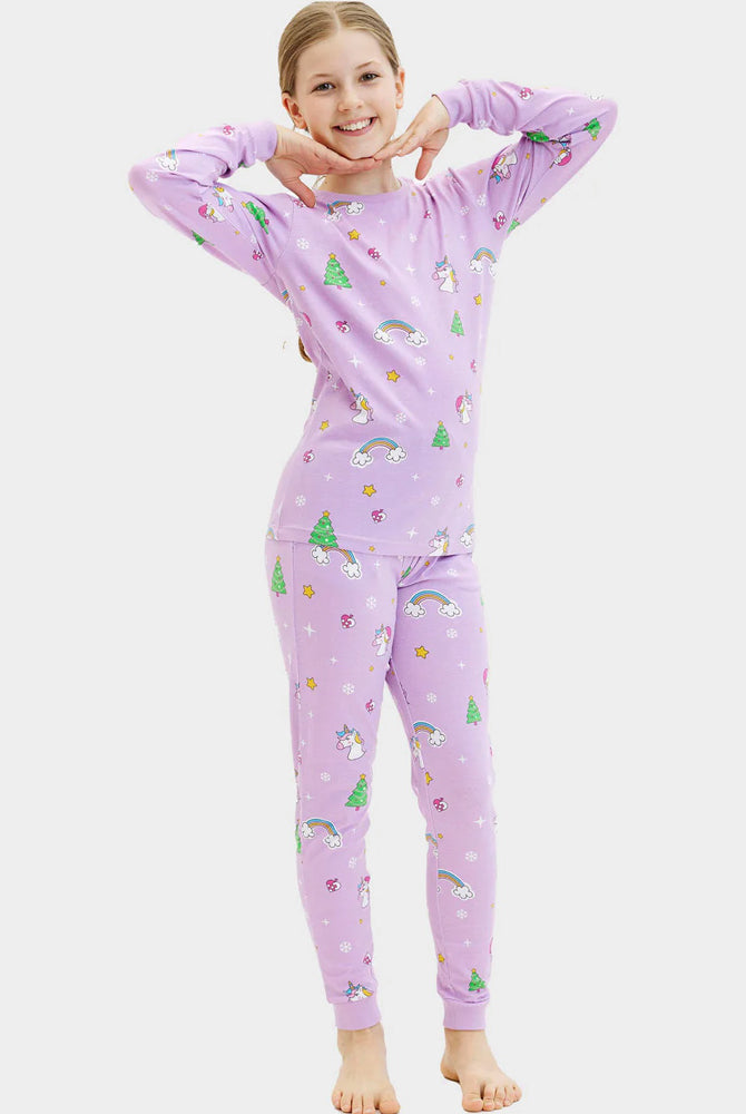 Pyjama de Noël pour Enfants avec Licornes et Sapins