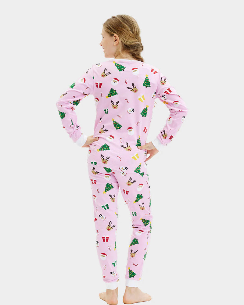 Pyjama de Noël Enfants Rose Motifs De Noël