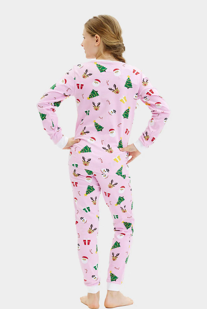 Pyjama de Noël Enfants Rose Motifs De Noël