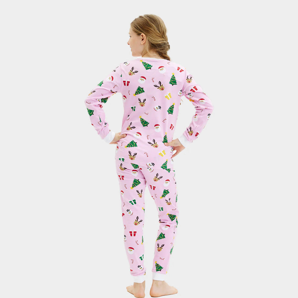 Pyjama de Noël Enfants Rose Motifs De Noël