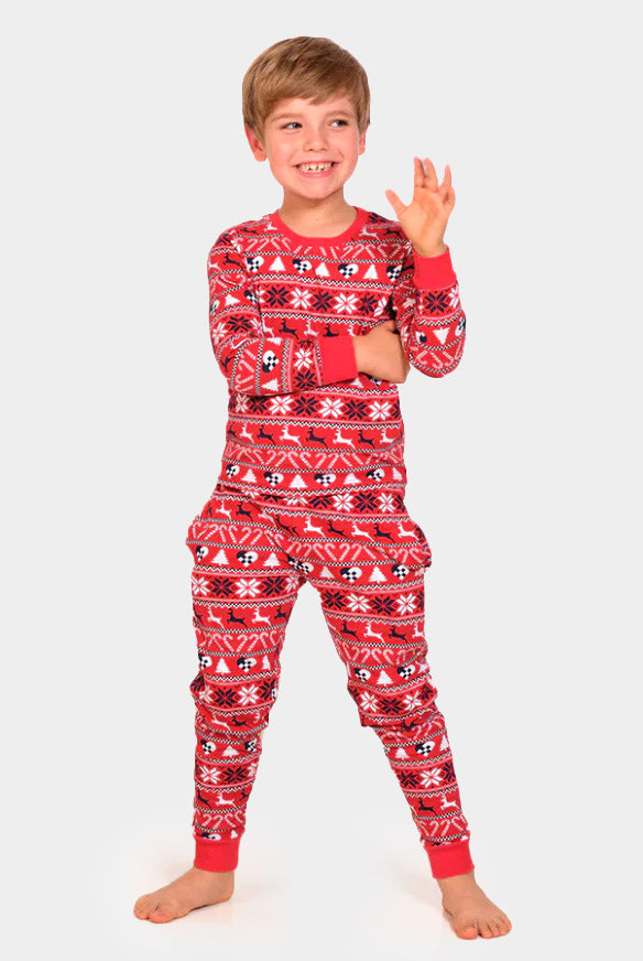 Pyjama de Noël pour Enfants Rouge avec Rennes et Sapins
