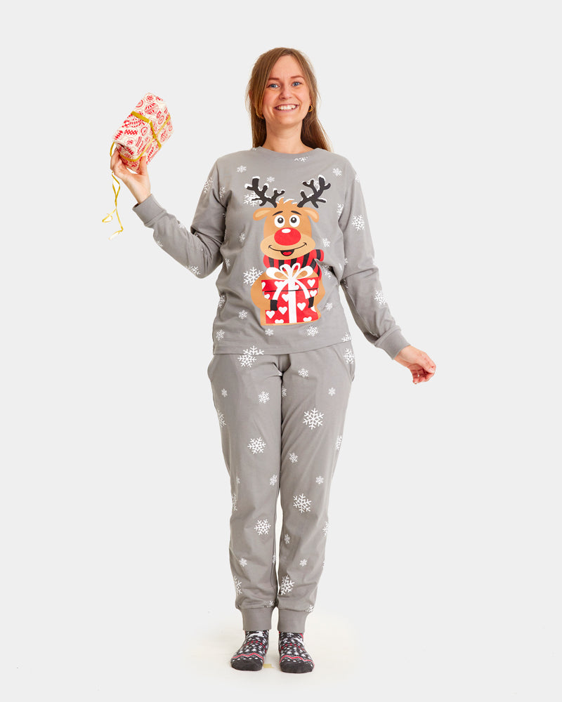Pyjama de Noël Familial Gris Femme Rudolph le Renne