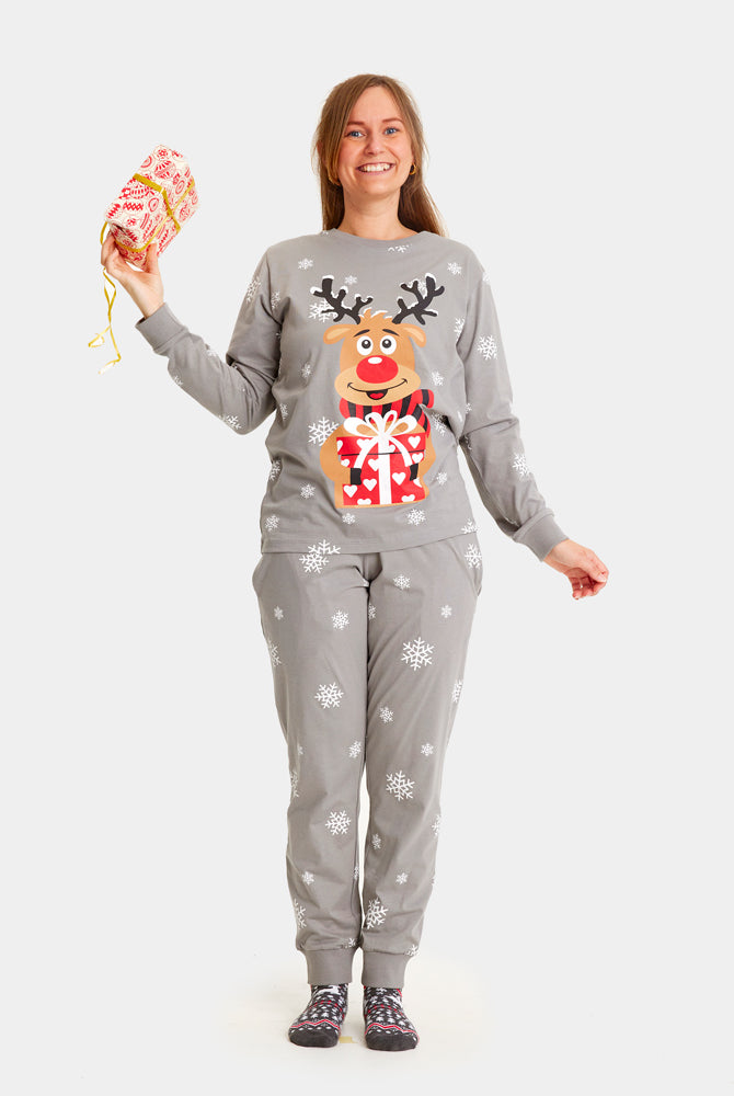 Pyjama de Noël Familial Gris Femme Rudolph le Renne