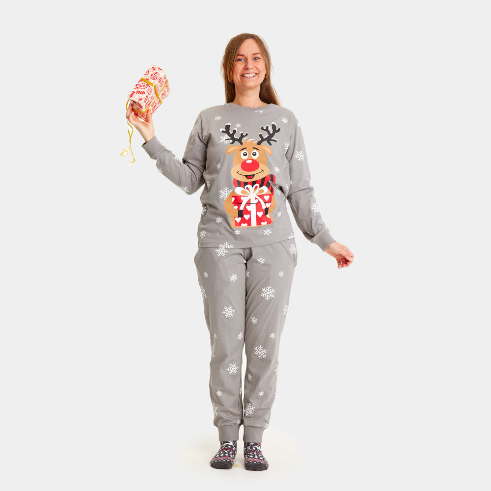 Pyjama de Noël Familial Gris Femme Rudolph le Renne