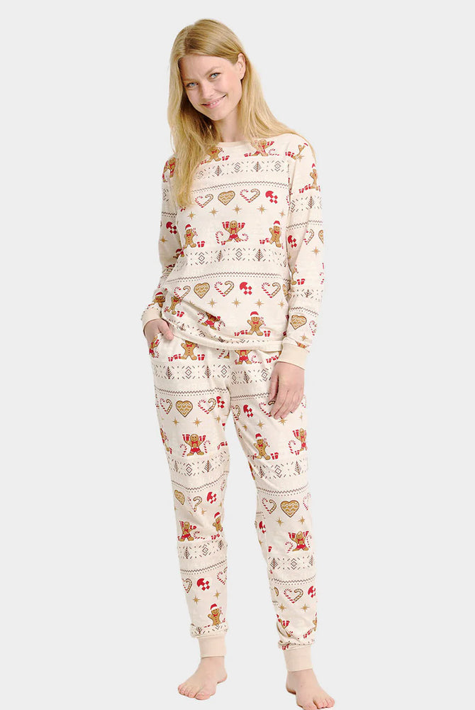 Pyjama de Noël pour Famille Beige Biscuits de Noël Femme