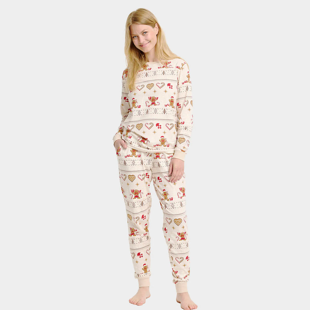 Pyjama de Noël pour Famille Beige Biscuits de Noël Femme