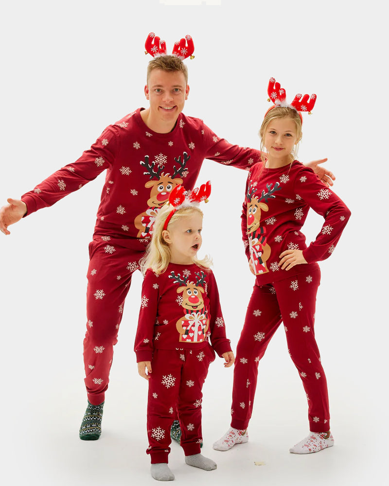 Pyjama de Noël Famille Enfants Rouge avec Rudolph le Renne