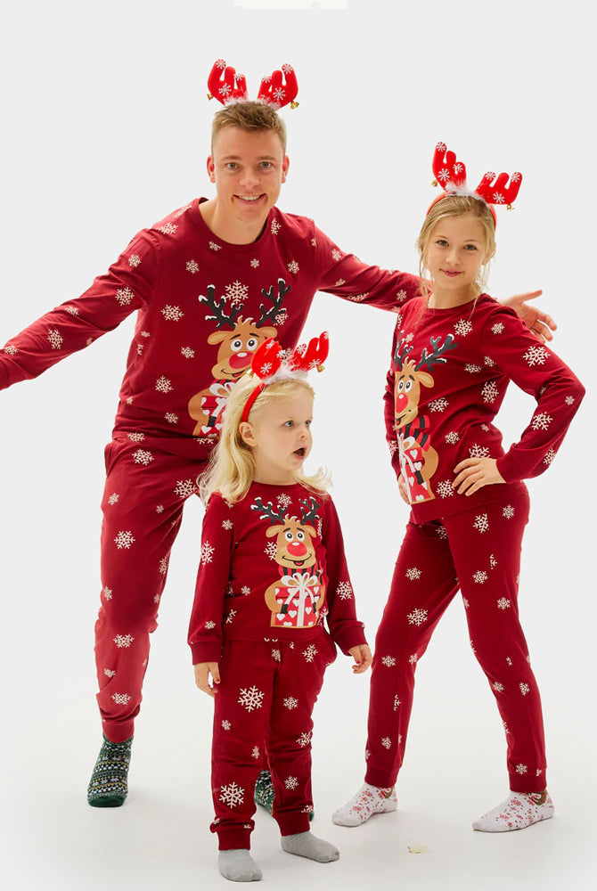 Pyjama de Noël Famille Enfants Rouge avec Rudolph le Renne