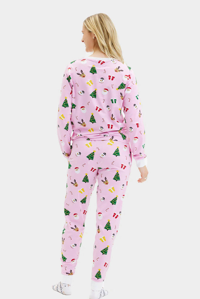 Pyjama de Noël pour Famille Femme Rose Motifs De Noël