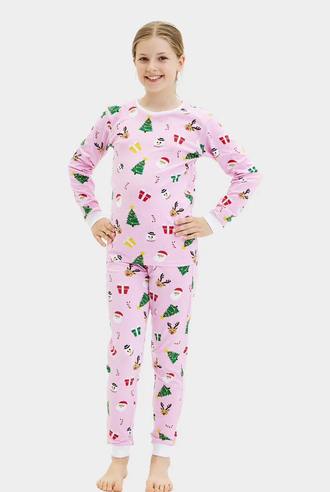 Pyjama de Noël Enfant Famille Rose Motifs De Noël
