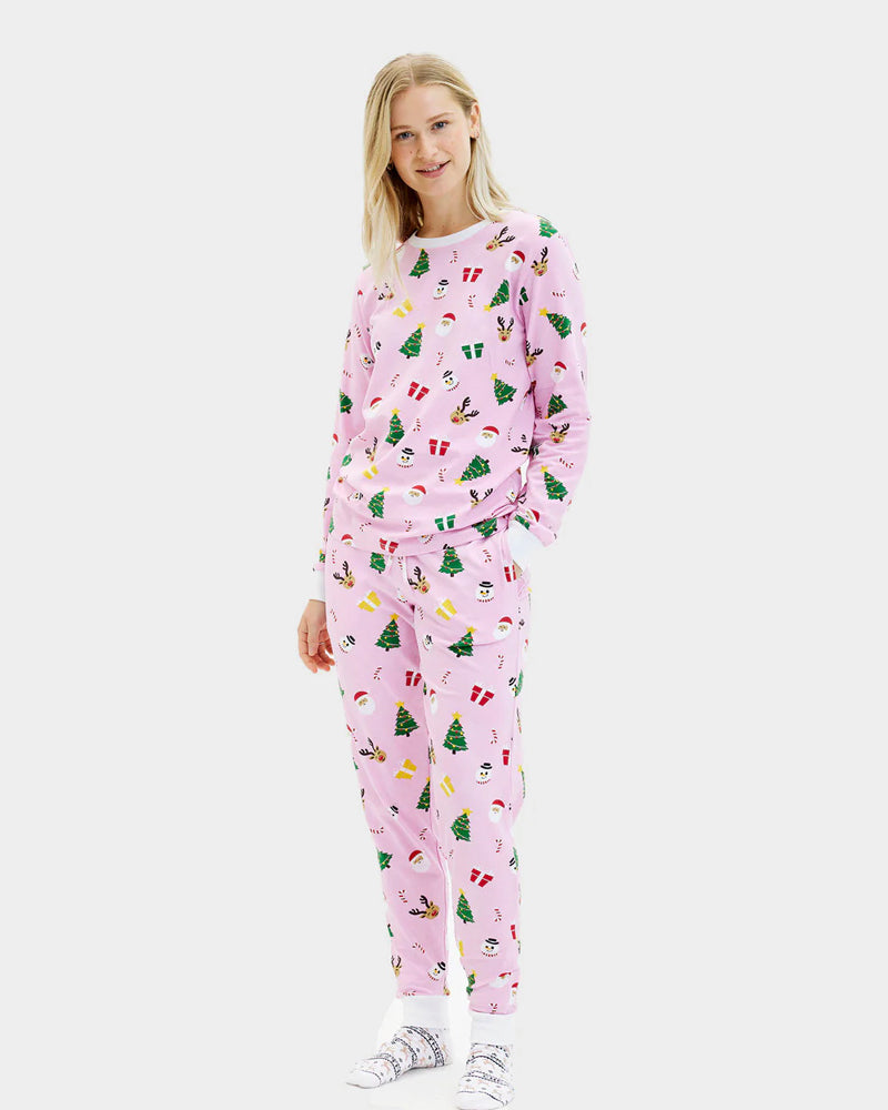 Pyjama de Noël pour Famille Rose Motifs De Noël Femme