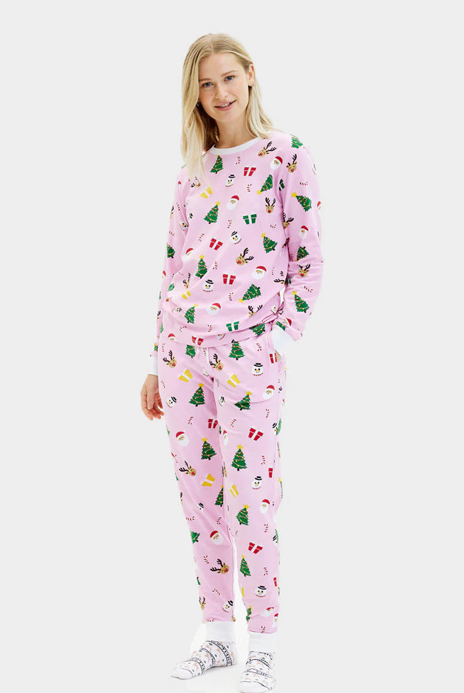 Pyjama de Noël pour Famille Rose Motifs De Noël Femme