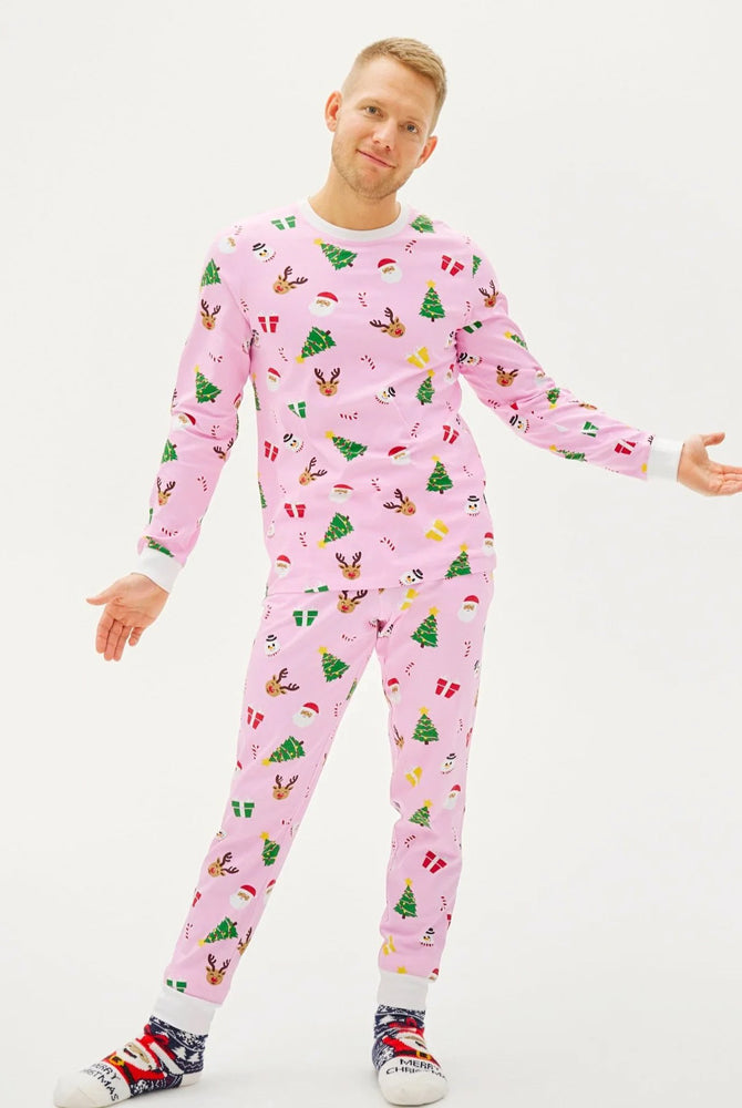Pyjama de Noël pour Famille Rose Motifs De Noël Homme
