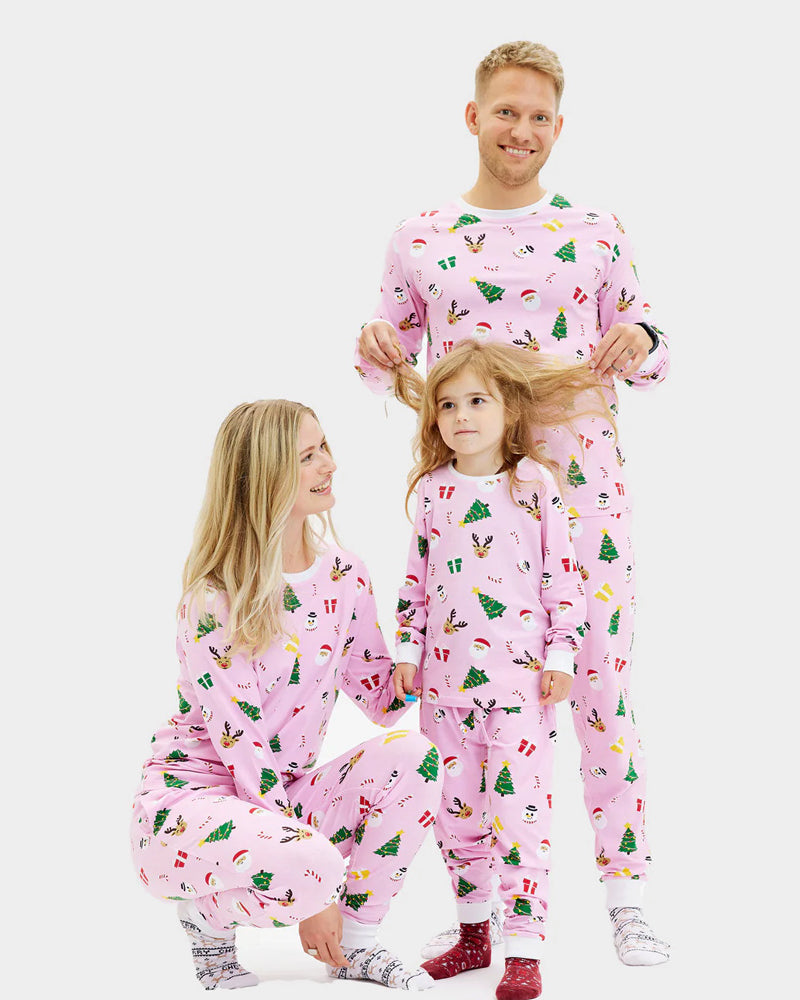 Pyjama de Noël pour Famille Rose Motifs De Noël