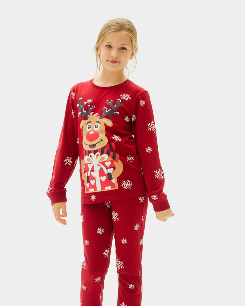 Pyjama de Noël Enfant Famille Rouge avec Rudolph le Renne