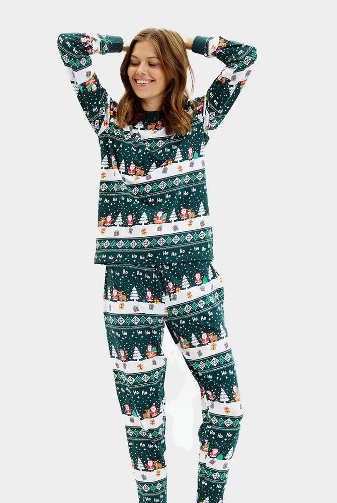 Pyjama de Noël pour Famille Vert Jolly Christmas Femme
