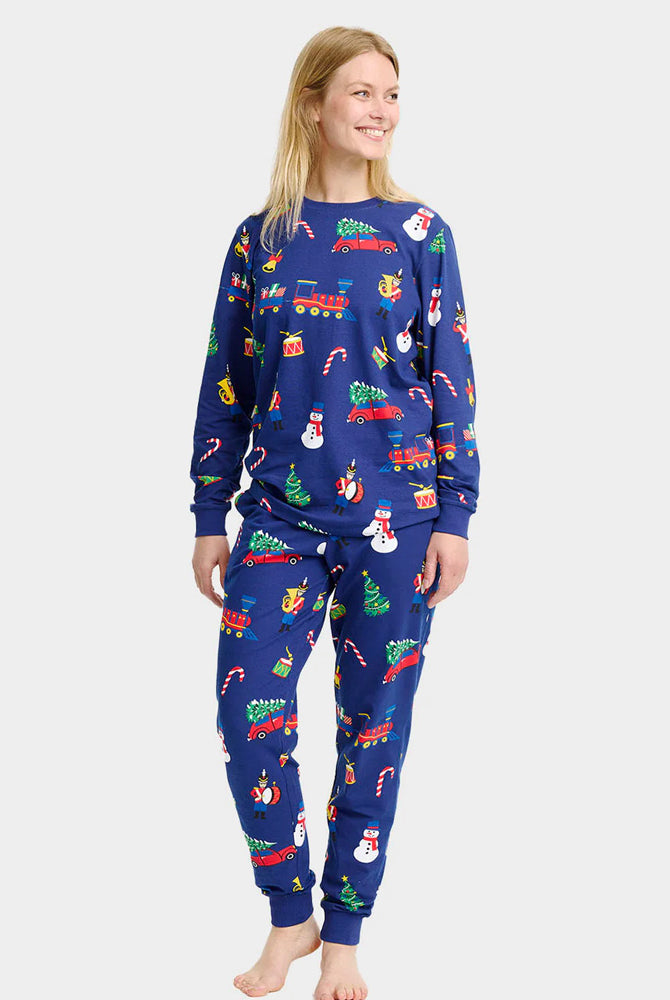 Pyjama de Noël pour Femme Bleu avec Jouets de Noël
